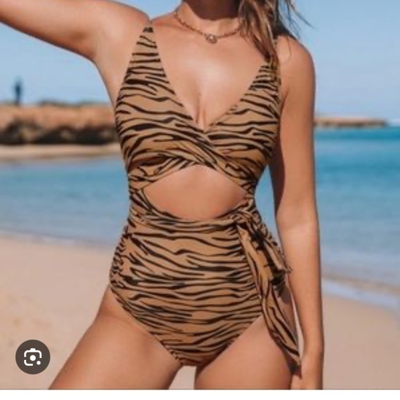 Aerie one piece full coverage zebra swimsuit - Picture 1 of 6